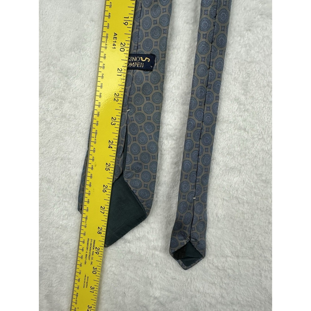 Gino Pompeii Vintage Geometric Circles Squares Blue Gray Neck Tie - Picture 3 of 4